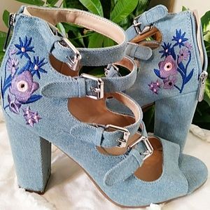 Indigo Rd Barian Heel Denim Embroidered Floral